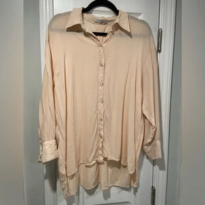 MNG Premium Mango Pink Flowy Button Down Collared Tunic Hi Low Hem Top Size 8